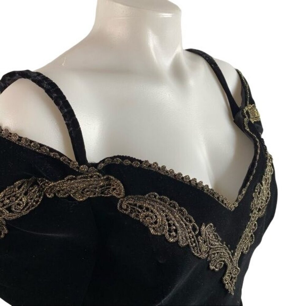 Vintage Cachet Bari Protas Prom Dress Black Velvet Gold Shimmery Evening Gown US - Picture 7 of 13